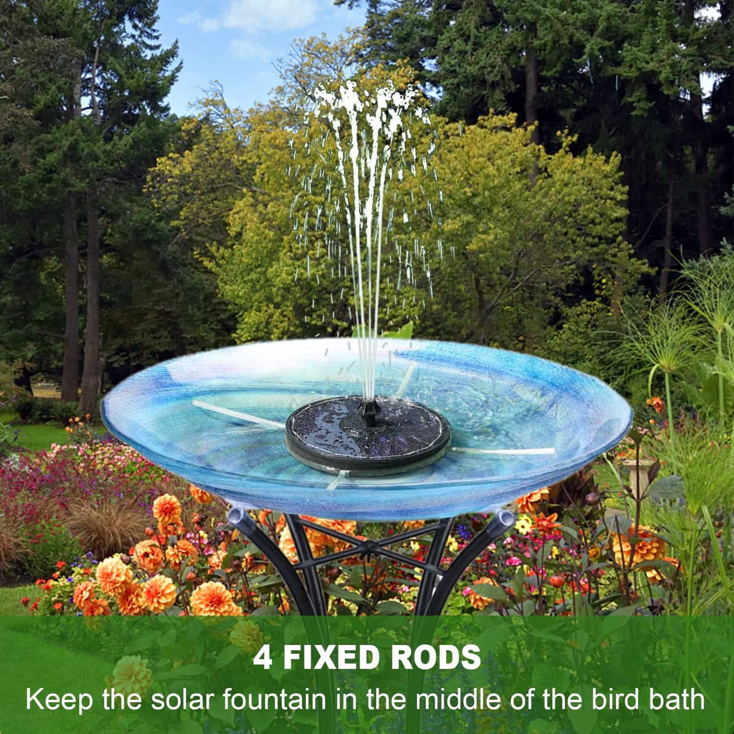 Fuente solar Yzert con batería de reserva de 2000 mAh funciona en fuentes nubladas de vidrio para pájaros con 7 boquillas, bomba de fuente solar de 3.5 W para baño de pájaros, jardín, exterior,