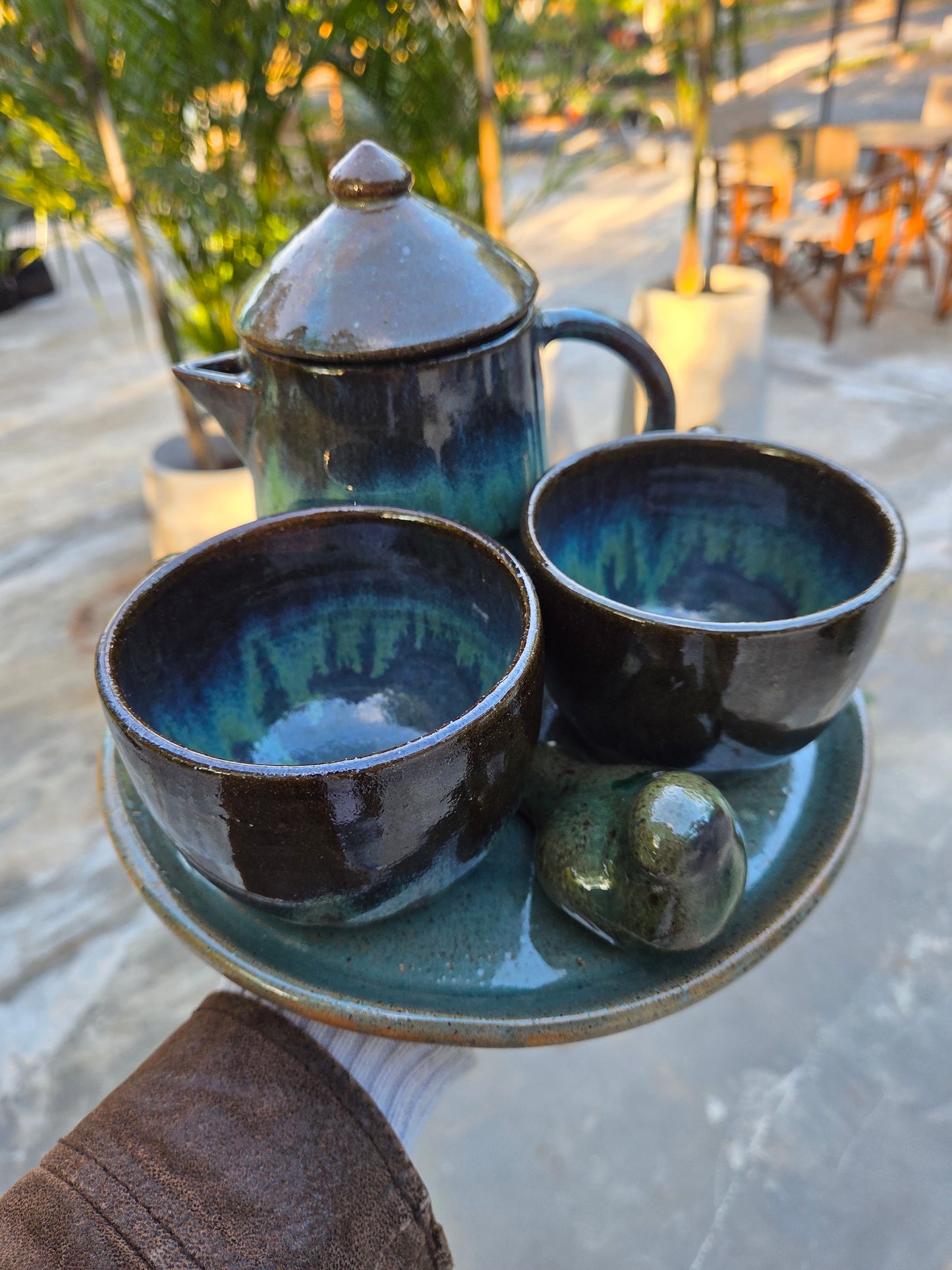 Juego tazas+tetera+pajarito