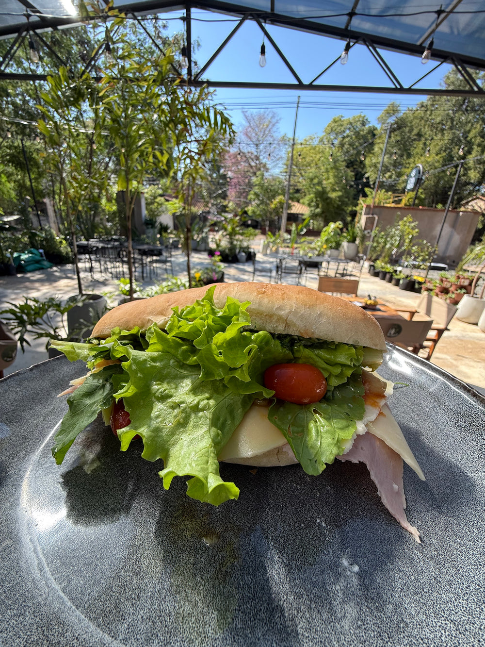 Sándwich de verduras de la huerta en el jardín