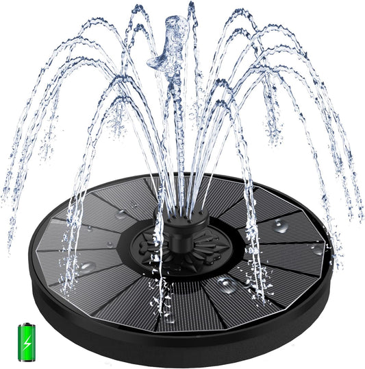 Fuente solar Yzert con batería de reserva de 2000 mAh funciona en fuentes nubladas de vidrio para pájaros con 7 boquillas, bomba de fuente solar de 3.5 W para baño de pájaros, jardín, exterior,