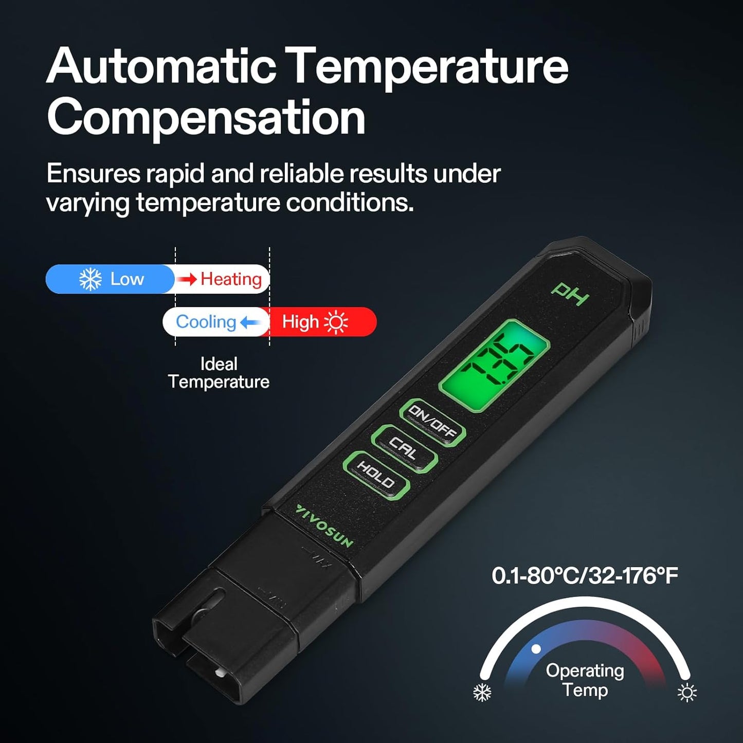 Medidor digital de pH, 0,01 pH de alta precisión, tipo bolígrafo para hidroponía, bebida doméstica, piscina y acuario, negro, certificado UL Vivosun